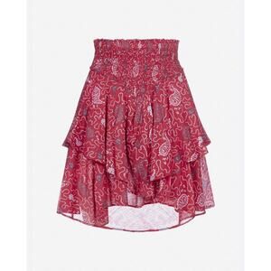 Isabel Marant Etoile Red Paisley Print Smocked Cotton Mini Skirt Size 34